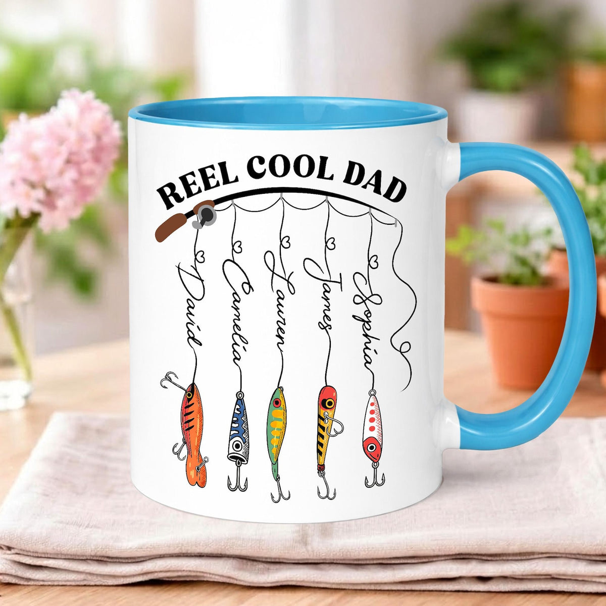 Personalized Dad Mug With Kids Names, Reel Cool Dad Mug, Fathers Day Gift For Grandpa, Daddy, Fishing Dad Coffee Mug, Fishing Lover Gift