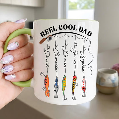 Personalized Dad Mug With Kids Names, Reel Cool Dad Mug, Fathers Day Gift For Grandpa, Daddy, Fishing Dad Coffee Mug, Fishing Lover Gift