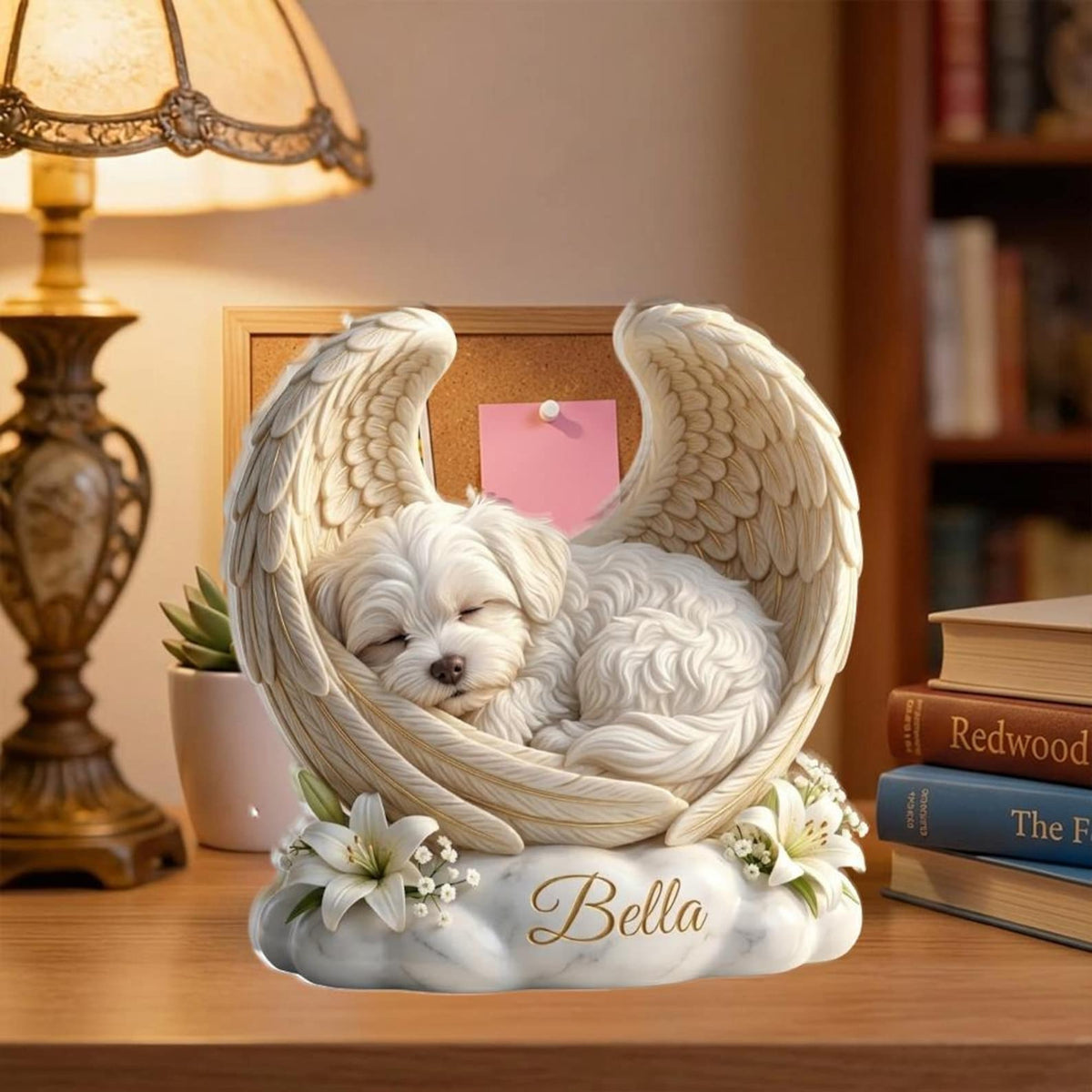 Custom Dog Angel Wings Statue Personalized Pet Memorial Gift