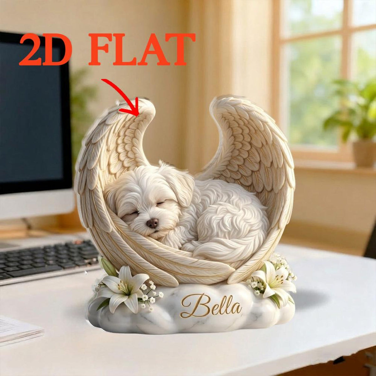 Custom Dog Angel Wings Statue Personalized Pet Memorial Gift