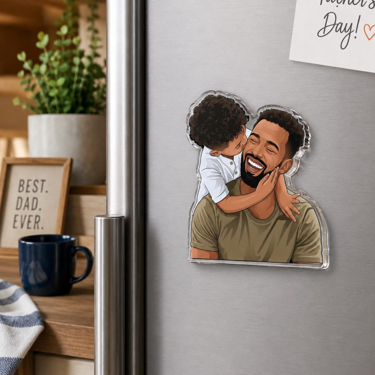 Personalized Portrait From Photo Dad And Kids Magnet: Custom Dad Photo Magnet, Fathers Day Gift For Dad, Gift For Husband, New Dad Gift
