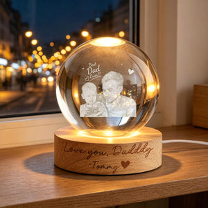 Custom Dad Photo Crystal Ball Light,Father s Day Gift from Kids,New Dad Gift,Best Dad Ever Keepsake Light,Dad & Kids Portrait Globe