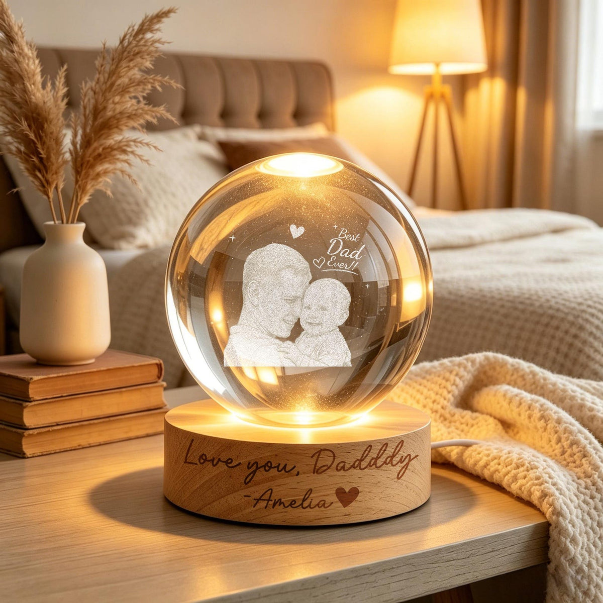 Custom Dad Photo Crystal Ball Light,Father s Day Gift from Kids,New Dad Gift,Best Dad Ever Keepsake Light,Dad & Kids Portrait Globe