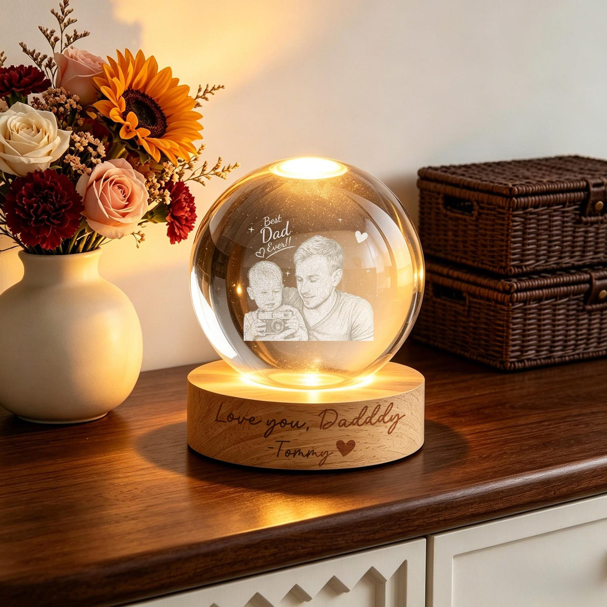 Custom Dad Photo Crystal Ball Light,Father s Day Gift from Kids,New Dad Gift,Best Dad Ever Keepsake Light,Dad & Kids Portrait Globe