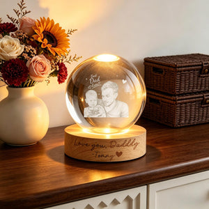 Custom Dad Photo Crystal Ball Light,Father s Day Gift from Kids,New Dad Gift,Best Dad Ever Keepsake Light,Dad & Kids Portrait Globe