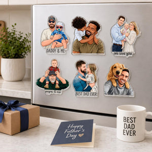 Personalized Portrait From Photo Dad And Kids Magnet: Custom Dad Photo Magnet, Fathers Day Gift For Dad, Gift For Husband, New Dad Gift