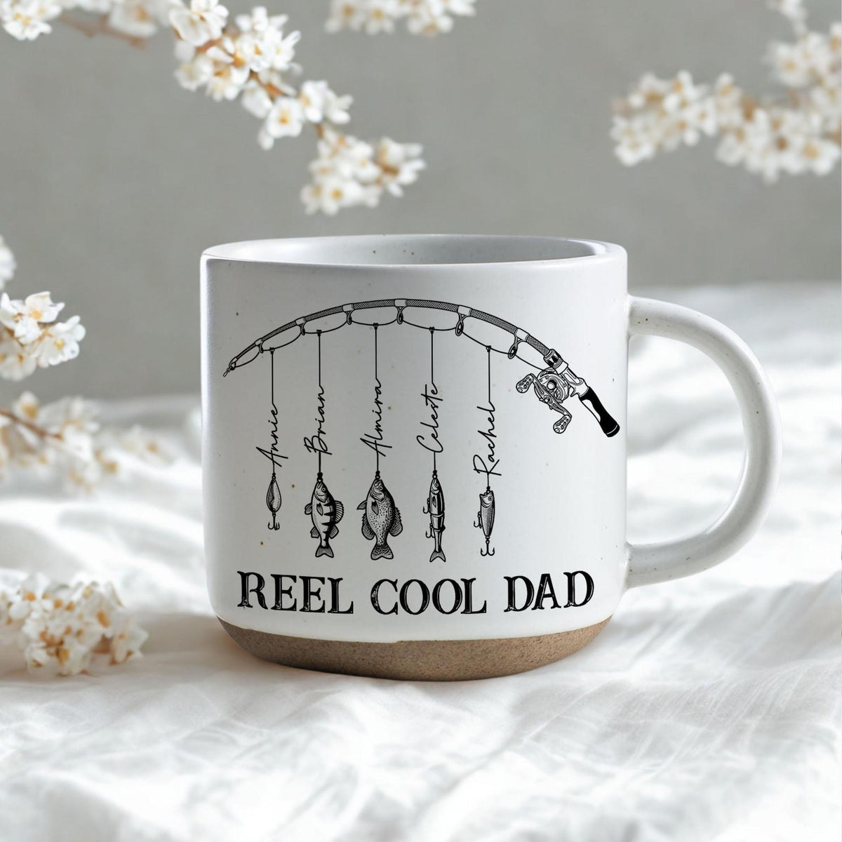 Custom Engraved Reel Cool Dad Fishing Pottery Mug,Fisher Grandpa Mug,Fathers Day Gift, Reel Cool Papa Mug With Kids Name, Fishing Lover Gift