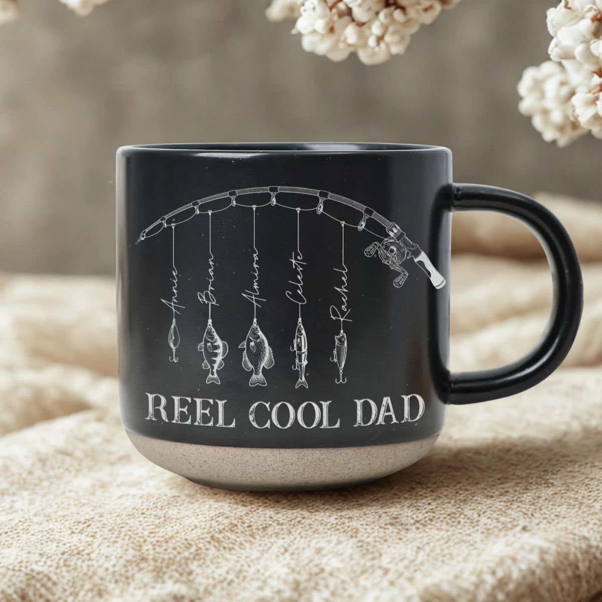 Custom Engraved Reel Cool Dad Fishing Pottery Mug,Fisher Grandpa Mug,Fathers Day Gift, Reel Cool Papa Mug With Kids Name, Fishing Lover Gift