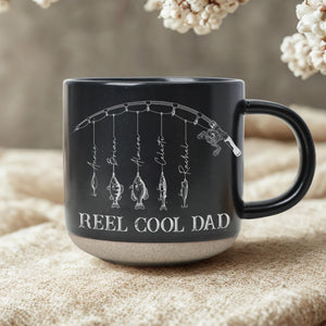 Custom Engraved Reel Cool Dad Fishing Pottery Mug,Fisher Grandpa Mug,Fathers Day Gift, Reel Cool Papa Mug With Kids Name, Fishing Lover Gift