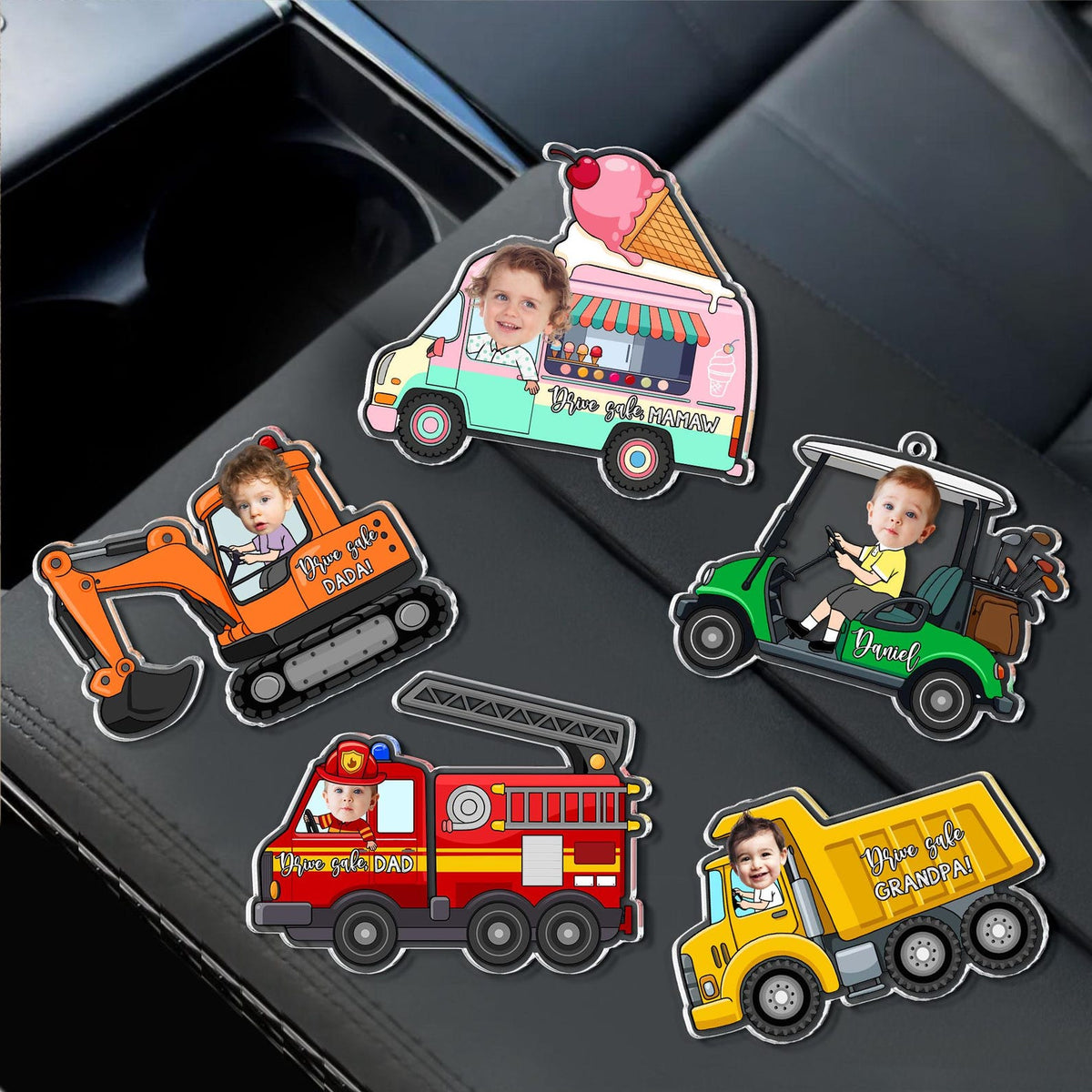 Personalized Vehicle Kids Photo Car Visor Clip: Custom Baby Face Sun Visor Clip, Fathers Day Gift for Dad Grandpa, Drive Safe Daddy Keychain
