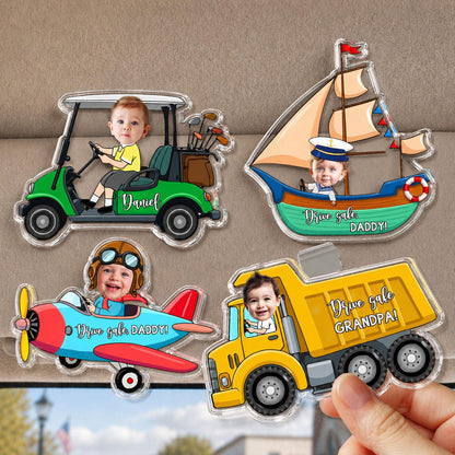 Personalized Vehicle Kids Photo Car Visor Clip: Custom Baby Face Sun Visor Clip, Fathers Day Gift for Dad Grandpa, Drive Safe Daddy Keychain