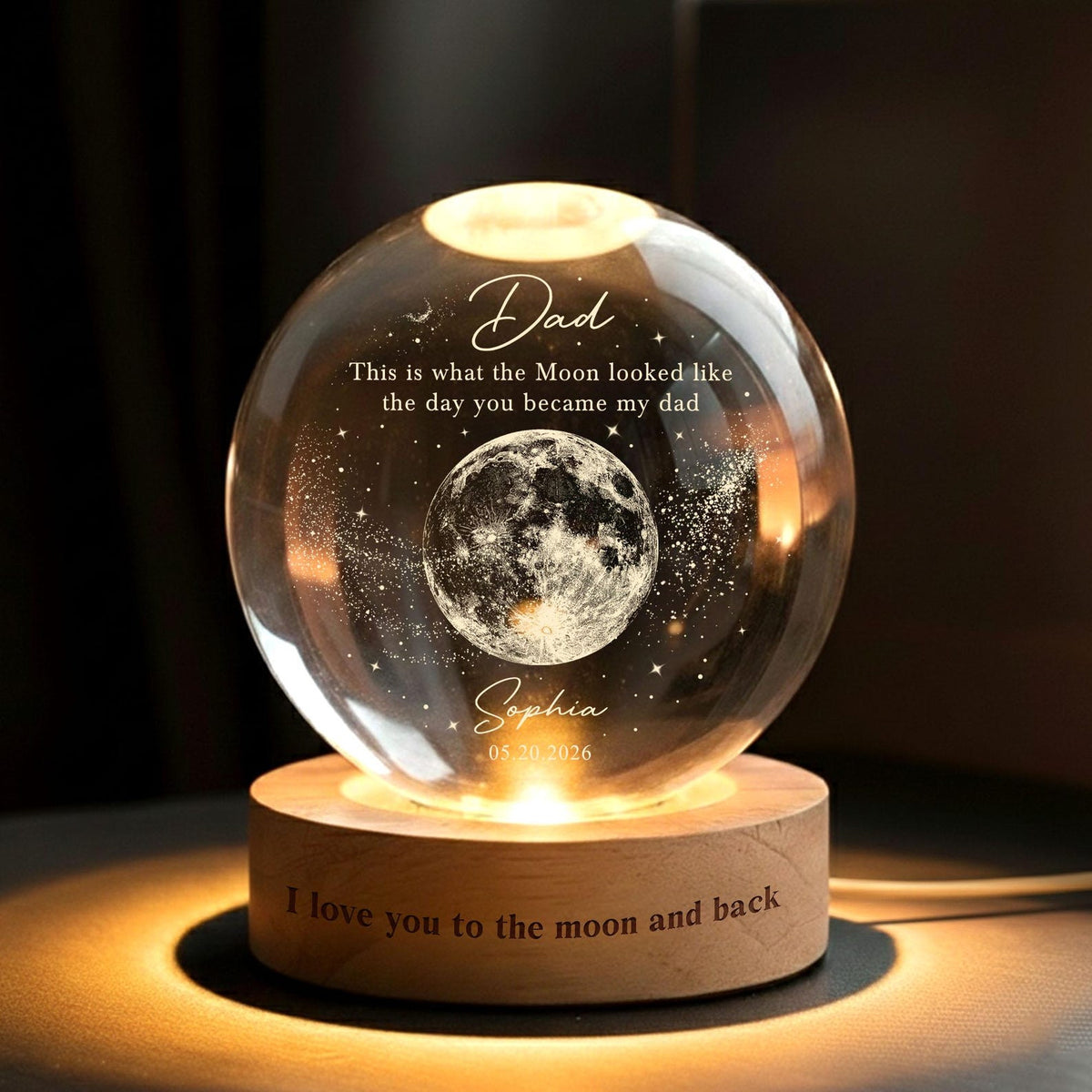 Personalized Dad Moons Phase Crystal Ball Night Light, The Day You Became My Dad Gift,Moons Phase Night Light,Father's Day Gift,Gift for Dad