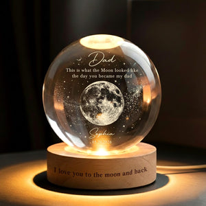 Personalized Dad Moons Phase Crystal Ball Night Light, The Day You Became My Dad Gift,Moons Phase Night Light,Father's Day Gift,Gift for Dad