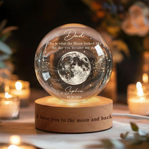Personalized Dad Moons Phase Crystal Ball Night Light, The Day You Became My Dad Gift,Moons Phase Night Light,Father's Day Gift,Gift for Dad