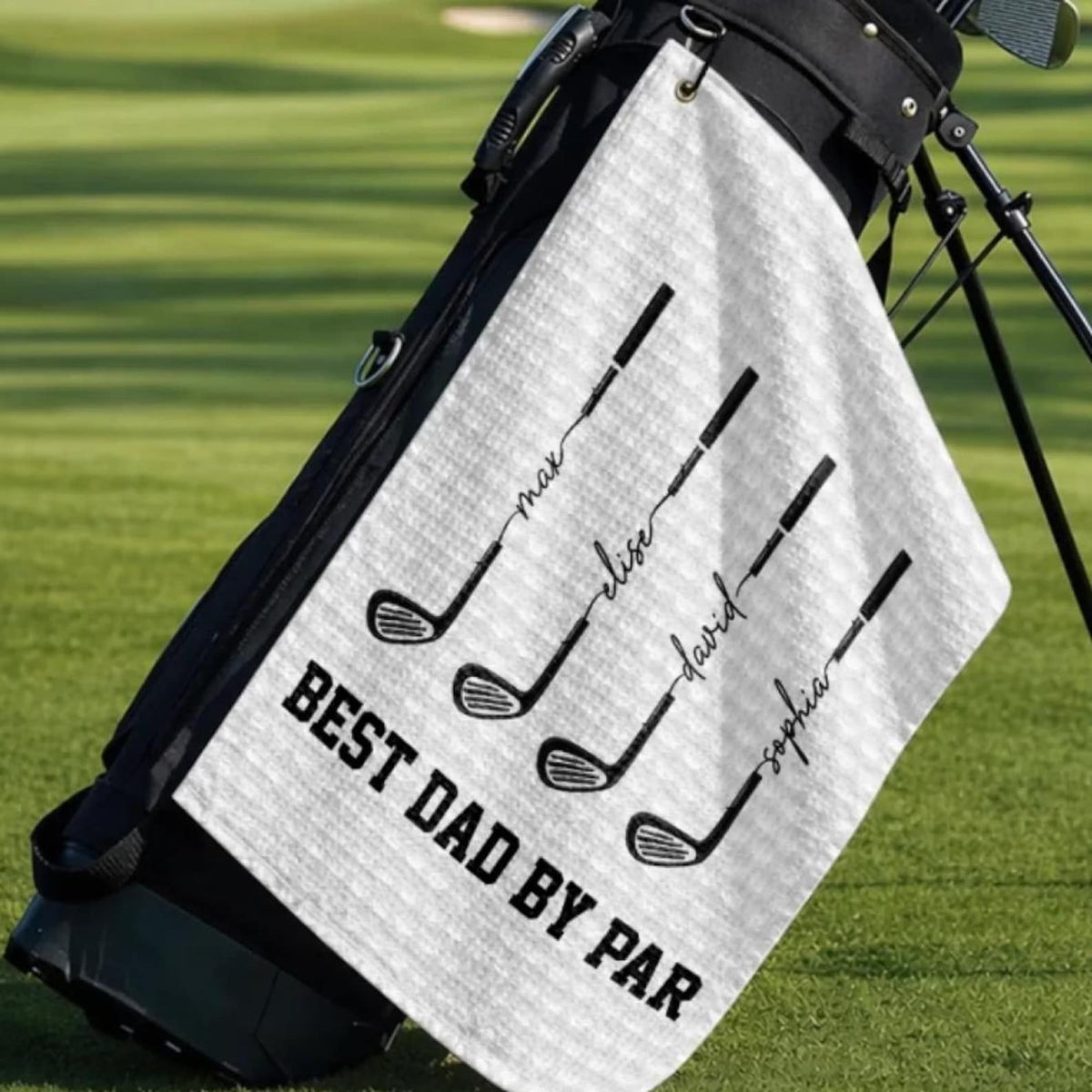 Personalized Best Dad By Par Golf Towel, Golf Towel For Dad Grandpa, Custom Golf Gift From Kids, Fathers Day Golf Accessories
