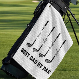 Personalized Best Dad By Par Golf Towel, Golf Towel For Dad Grandpa, Custom Golf Gift From Kids, Fathers Day Golf Accessories