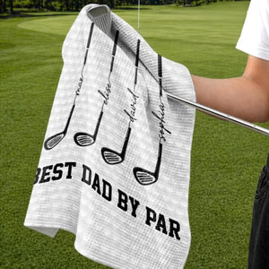 Personalized Best Dad By Par Golf Towel, Golf Towel For Dad Grandpa, Custom Golf Gift From Kids, Fathers Day Golf Accessories