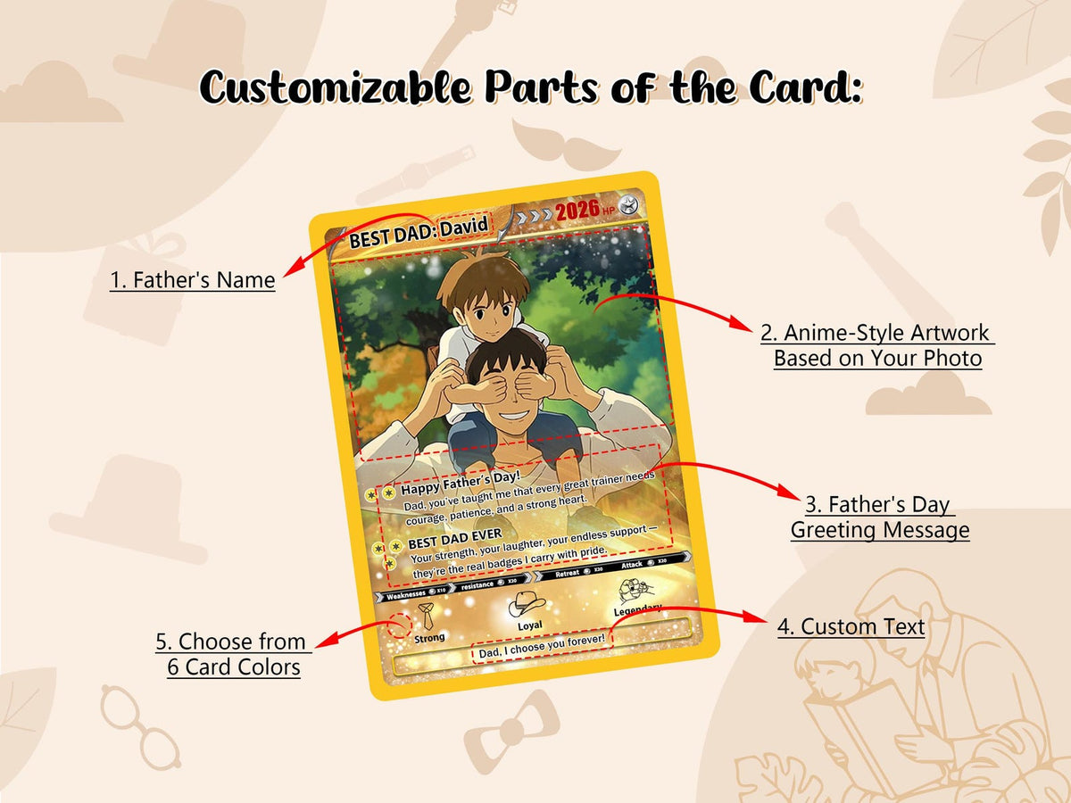Custom Father's Day Poke Card Personalized Gamer Dad Gift, PKM-Inspired Keepsake Card, Photo Card for Dad, Gift for Geeky Dads