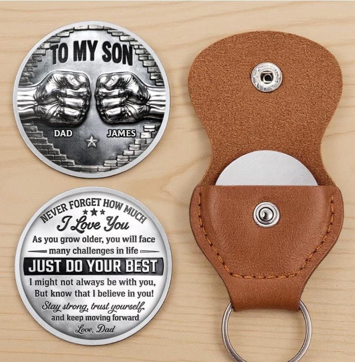 Personalized To My Son Pocket Hug, Fathers Day Gift From Dad, Encouragement Gift Son, You Are Stronger Than You Think Keepsake