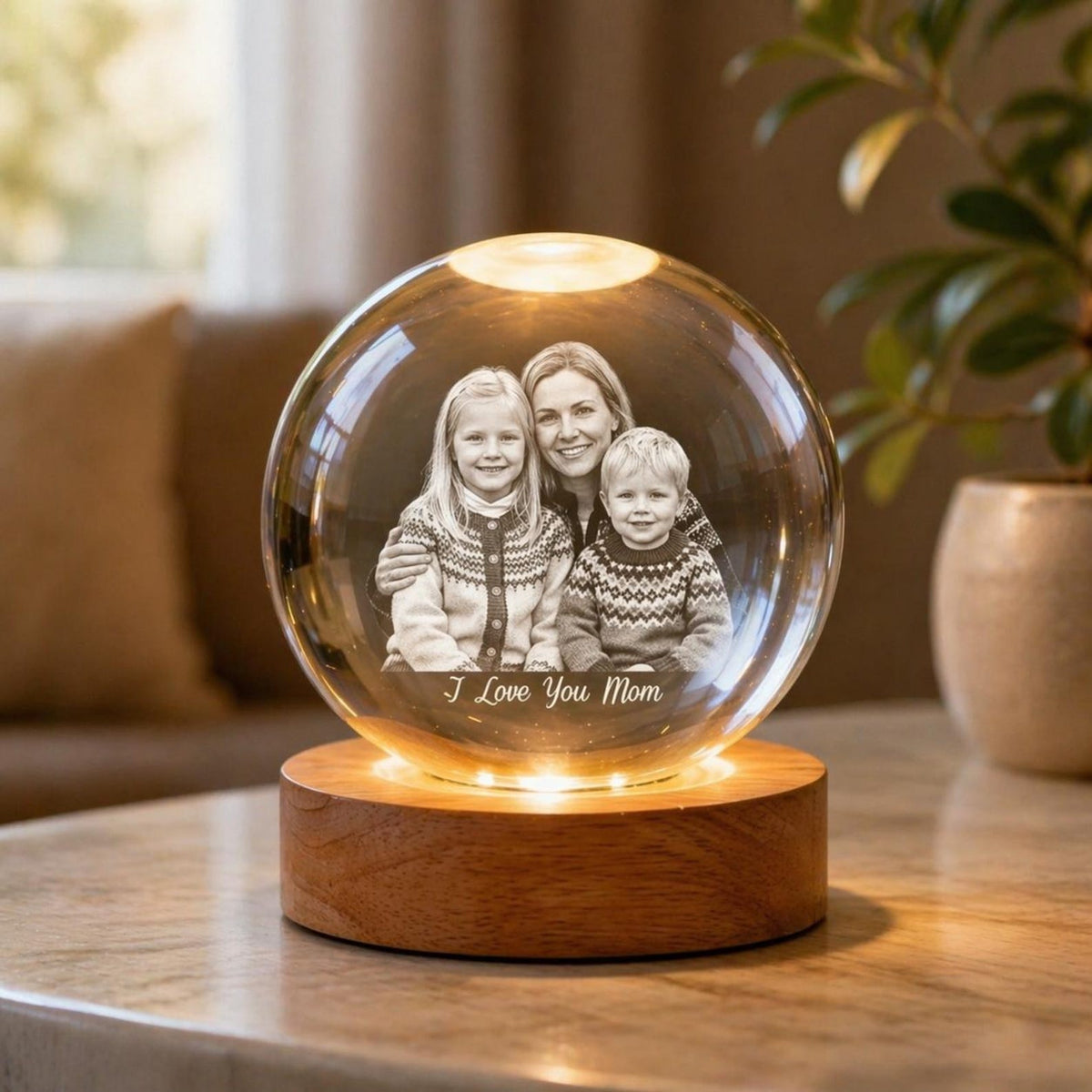 Personalized Mother s Day Photo Snow Globe, Custom Family Picture in Lighted Glass Ornament, Unique Gift for Mom