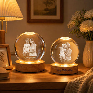 Personalized Mother s Day Photo Snow Globe, Custom Family Picture in Lighted Glass Ornament, Unique Gift for Mom