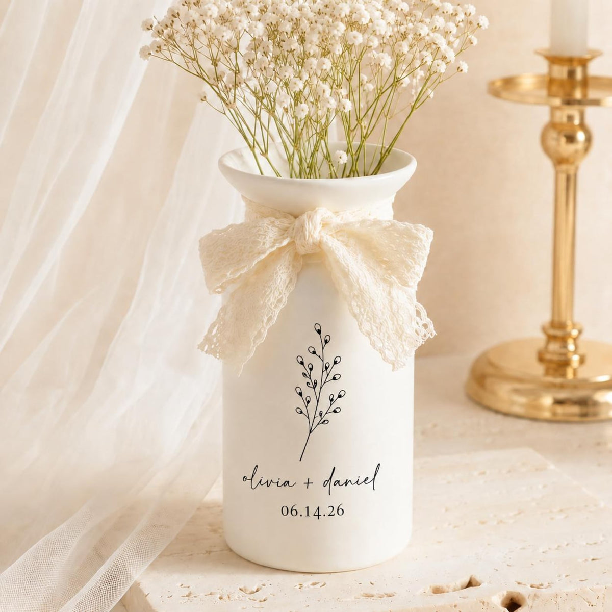 Custom Wedding Flower Vase, Personalized Engaged Couple Gift, Newlywed Vase Flower Gift, Engagement Date Gift, Wedding Gift for Bride Groom