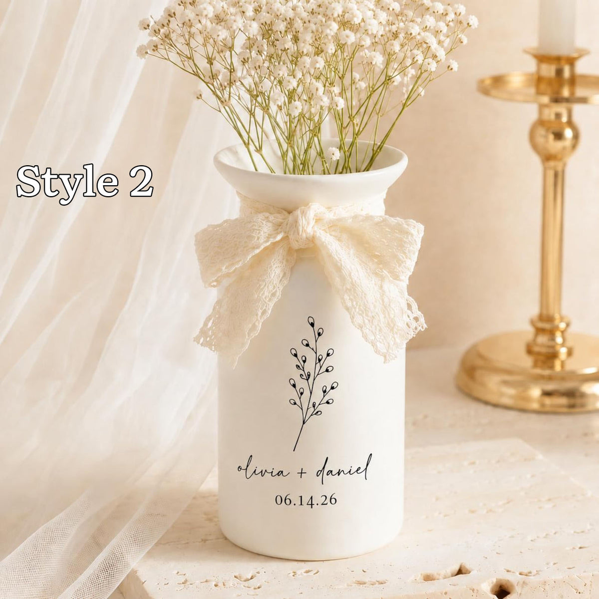 Custom Wedding Flower Vase, Personalized Engaged Couple Gift, Newlywed Vase Flower Gift, Engagement Date Gift, Wedding Gift for Bride Groom