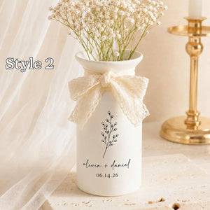 Custom Wedding Flower Vase, Personalized Engaged Couple Gift, Newlywed Vase Flower Gift, Engagement Date Gift, Wedding Gift for Bride Groom