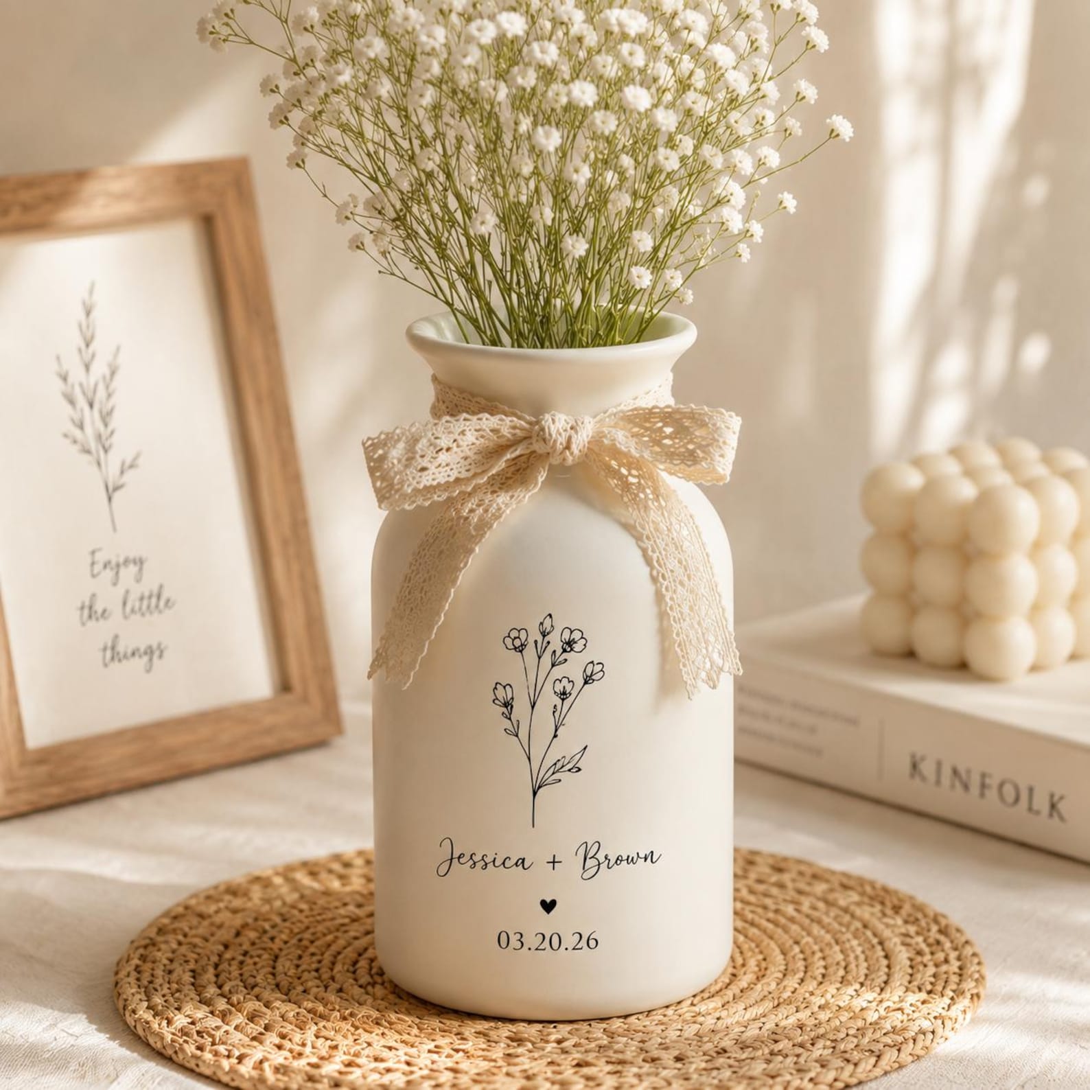 Custom Wedding Flower Vase, Personalized Engaged Couple Gift, Newlywed Vase Flower Gift, Engagement Date Gift, Wedding Gift for Bride Groom