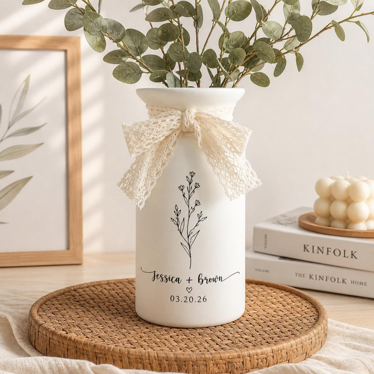 Custom Wedding Flower Vase, Personalized Engaged Couple Gift, Newlywed Vase Flower Gift, Engagement Date Gift, Wedding Gift for Bride Groom