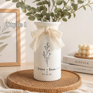 Custom Wedding Flower Vase, Personalized Engaged Couple Gift, Newlywed Vase Flower Gift, Engagement Date Gift, Wedding Gift for Bride Groom
