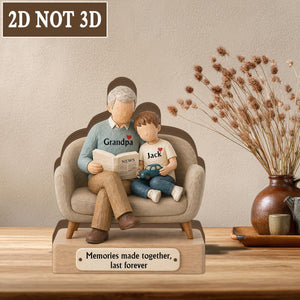 Personalized Grandpa and Grandson Acrylic Wooden Block, Custom Name Plaque, Memories Made Together Gift for Grandpa, Father's Day Gift