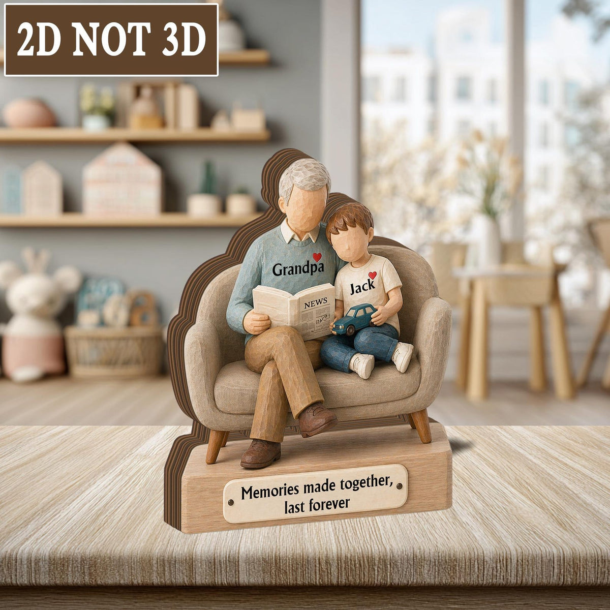Personalized Grandpa and Grandson Acrylic Wooden Block, Custom Name Plaque, Memories Made Together Gift for Grandpa, Father's Day Gift