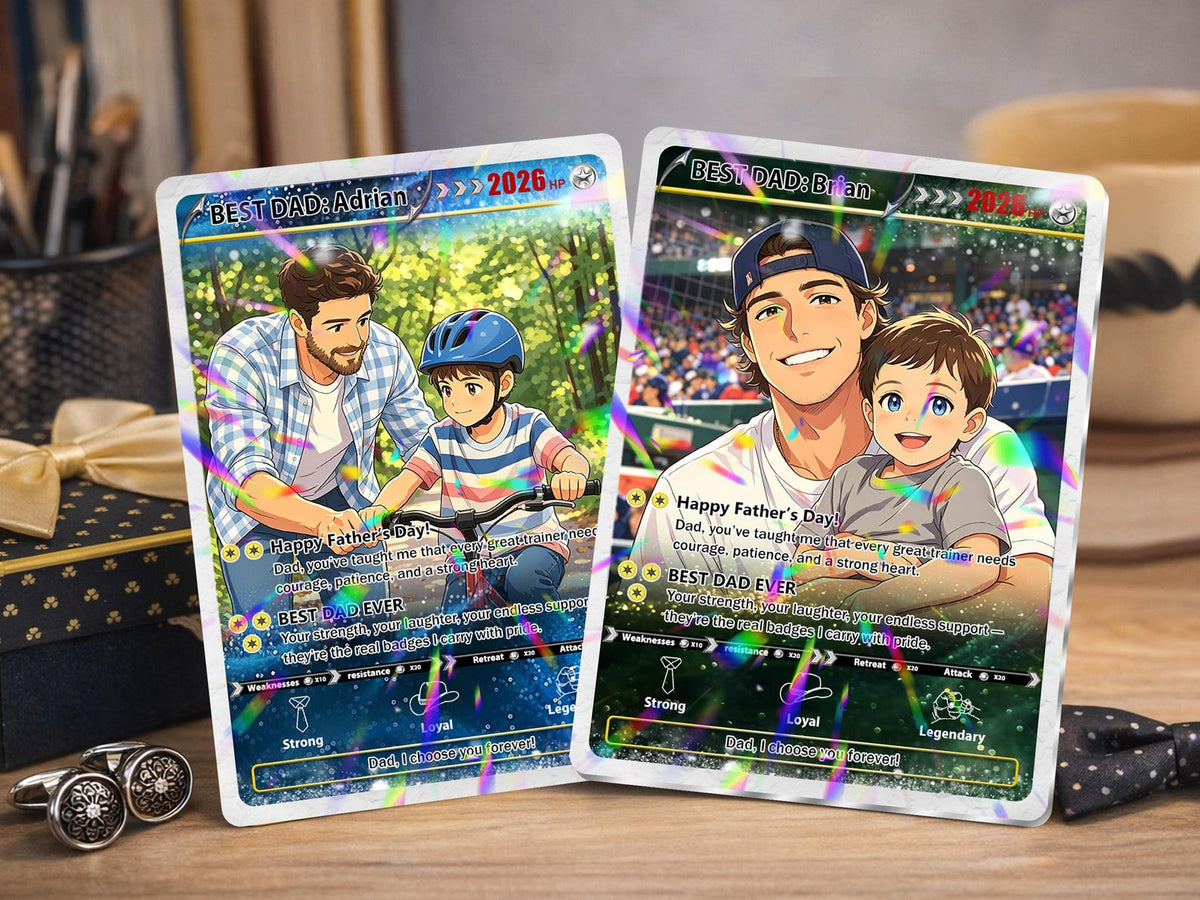 Custom Father's Day Poke Card Personalized Gamer Dad Gift, PKM-Inspired Keepsake Card, Photo Card for Dad, Gift for Geeky Dads