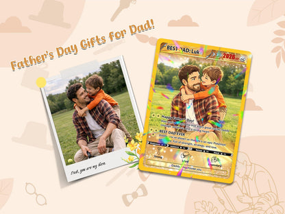 Custom Father's Day Poke Card Personalized Gamer Dad Gift, PKM-Inspired Keepsake Card, Photo Card for Dad, Gift for Geeky Dads