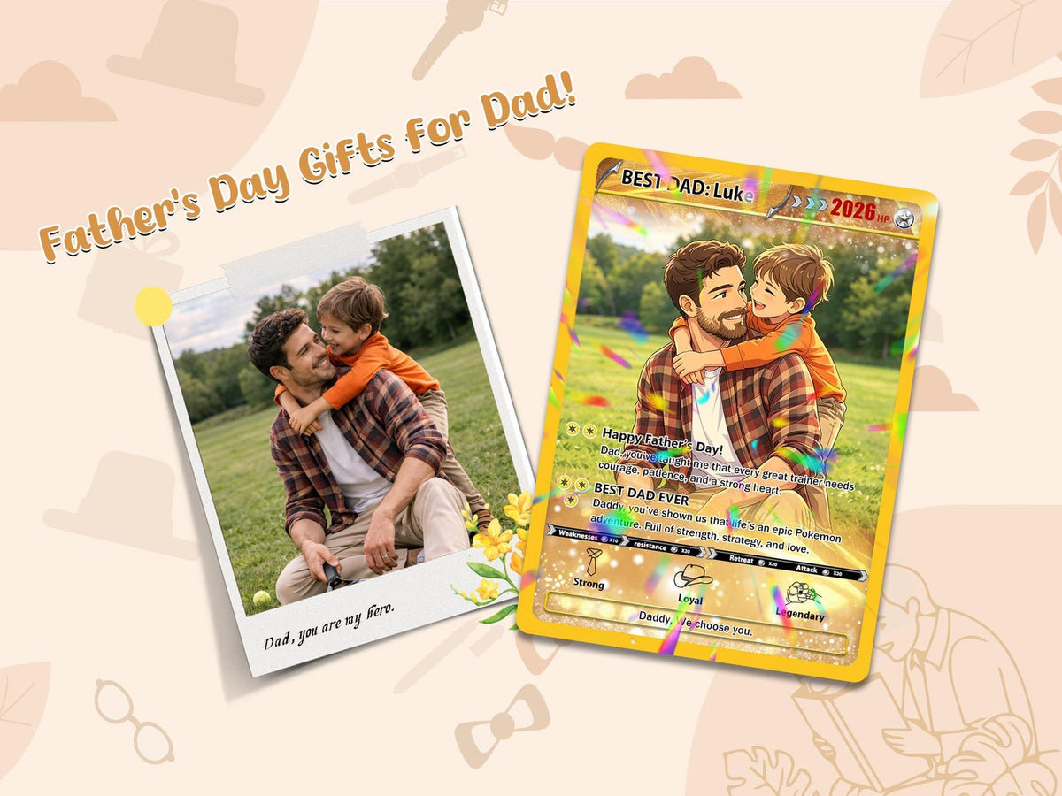 Custom Father's Day Poke Card Personalized Gamer Dad Gift, PKM-Inspired Keepsake Card, Photo Card for Dad, Gift for Geeky Dads
