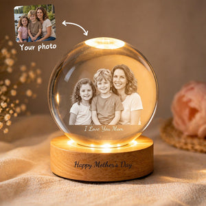Personalized Mother s Day Photo Snow Globe, Custom Family Picture in Lighted Glass Ornament, Unique Gift for Mom