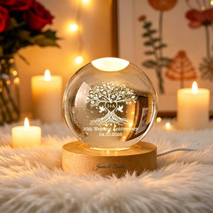 Personalized Tree of Love Couples Crystal LED Ball Light, Wedding Anniversary Gift, Couple Gift, Gift For Mom, Dad, Wedding Gift, Home Decor