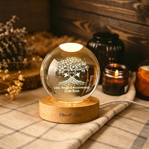 Personalized Tree of Love Couples Crystal LED Ball Light, Wedding Anniversary Gift, Couple Gift, Gift For Mom, Dad, Wedding Gift, Home Decor