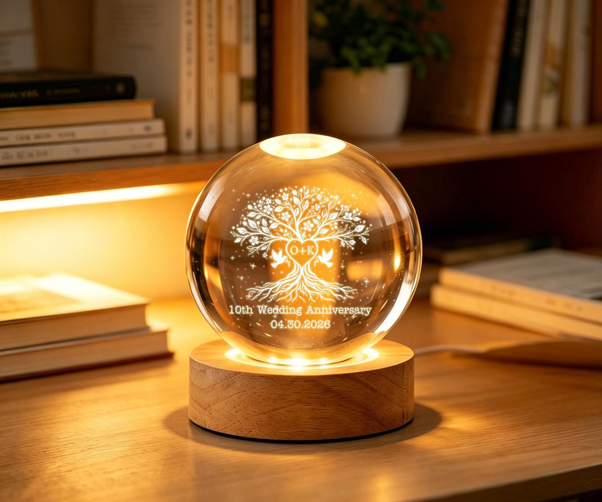 Personalized Tree of Love Couples Crystal LED Ball Light, Wedding Anniversary Gift, Couple Gift, Gift For Mom, Dad, Wedding Gift, Home Decor