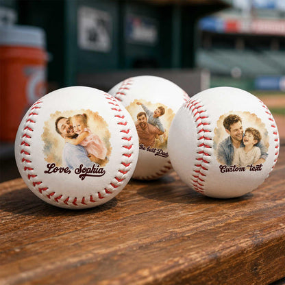 Personalized Baseball With Photo Keepsake, Custom Watercolor Portrait Gift for Dad, Father's Day Gift Coach Dad