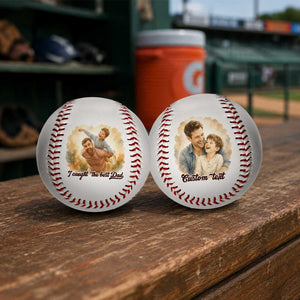 Personalized Baseball With Photo Keepsake, Custom Watercolor Portrait Gift for Dad, Father's Day Gift Coach Dad
