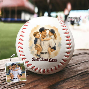 Personalized Baseball With Photo Keepsake, Custom Watercolor Portrait Gift for Dad, Father's Day Gift Coach Dad