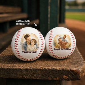 Personalized Baseball With Photo Keepsake, Custom Watercolor Portrait Gift for Dad, Father's Day Gift Coach Dad
