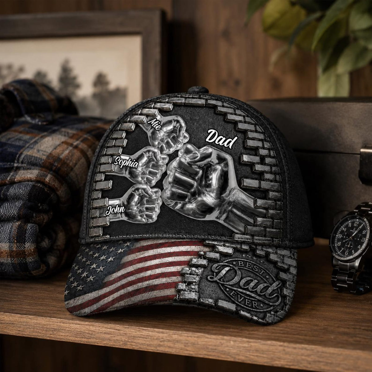 Custom Best Dad EVER 3D Effect All Over Print Hat for Dad,Fathers Day Keepsake Present,Daddy Birthday Gift Idea, Flat Print Classic Adjustable Cap