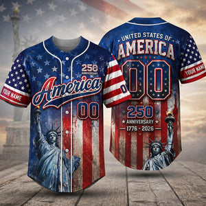 Personalized America Patriotic 250th Anniversary Baseball Jersey Shirt, Vintage American History Gift for Him