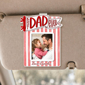 Personalized Dad Car Visor Photo Clip, Custom Father's Day Gift From Daughter or Son, Striped Pennant Dad Visor Clip, Drive Safe Daddy
