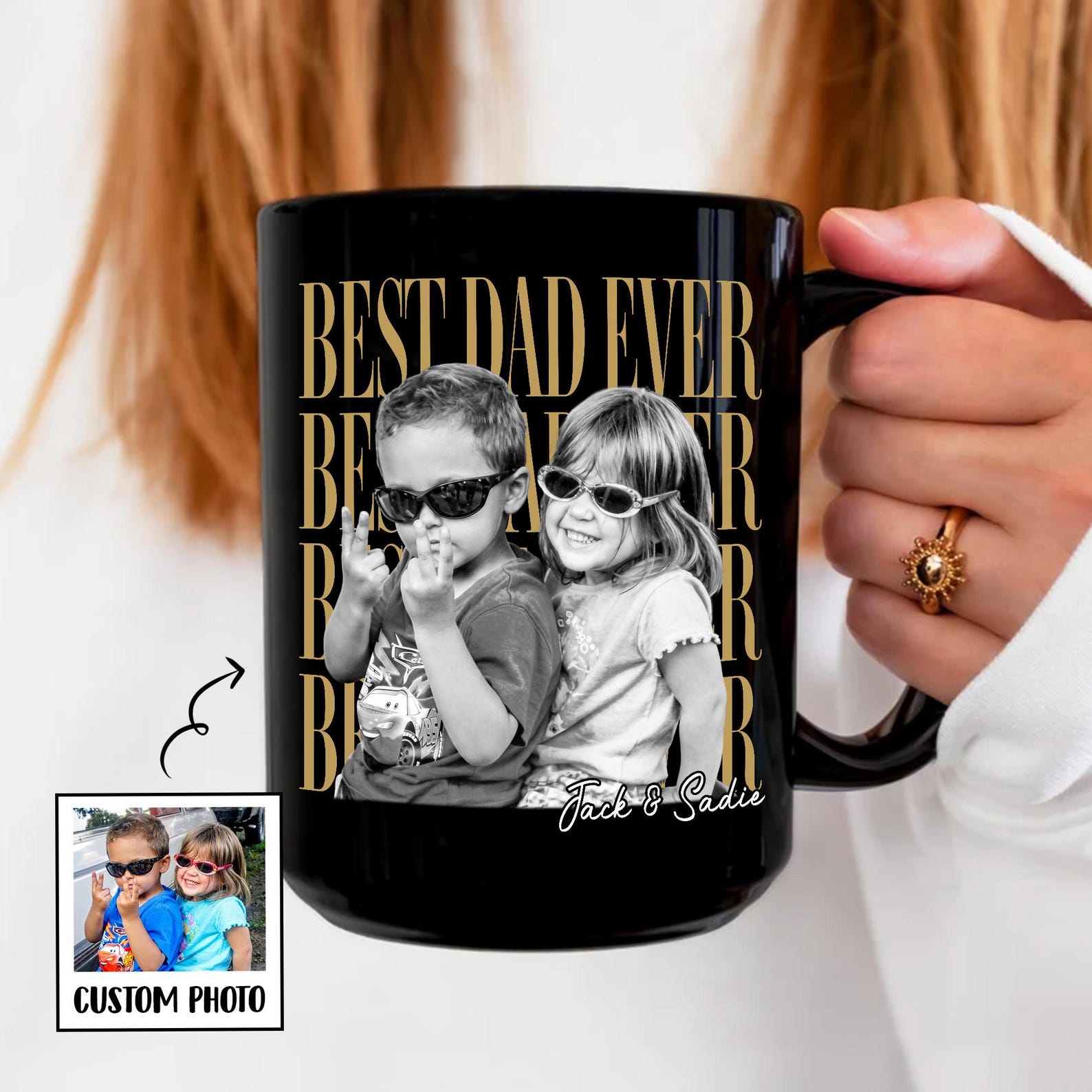 Custom Vintage Retro Photo Dad Mug, Father's Day Mug, Father's Day Gift from Kids, Childhood Photo Mug, Gift for Husband, Dad Coffee Mug