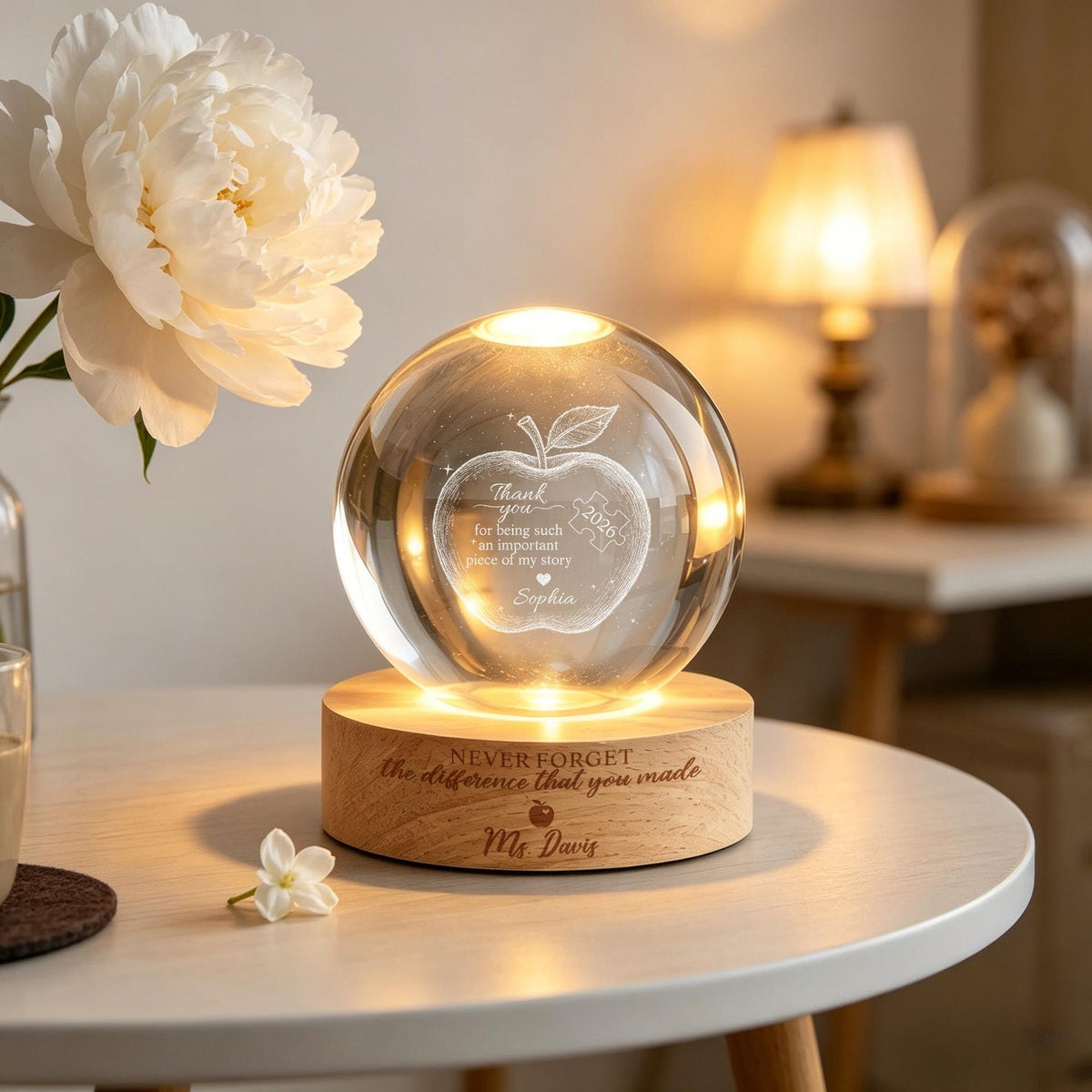 Custom Teacher Appreciation Crystal Ball Night Light,Apple LED Night Light Gift,Personalized Thank You Teacher Gift,End of Year Teacher Gift