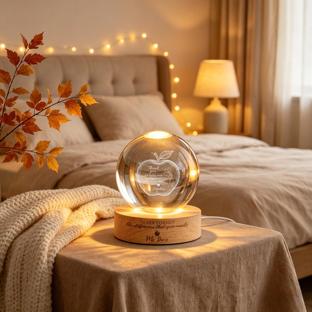 Custom Teacher Appreciation Crystal Ball Night Light,Apple LED Night Light Gift,Personalized Thank You Teacher Gift,End of Year Teacher Gift